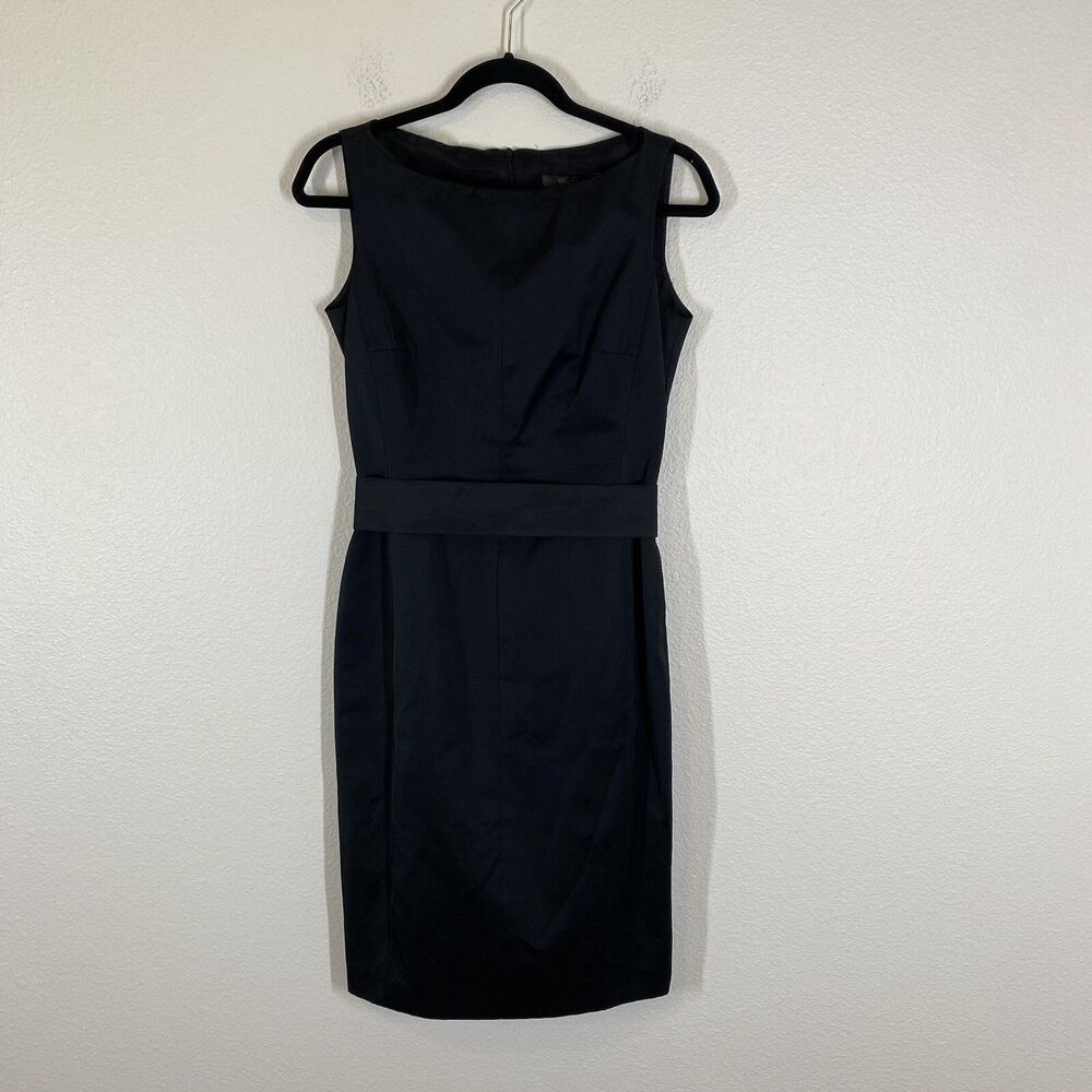 MAX MARA Black Boat Neck Sleeveless Belt Sheath Dress Size 6 Minimalist Capsule